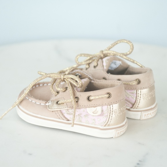 Sperry Baby Girls 2M Pink Tan Bluefish Crib Shoes - Picture 7 of 12